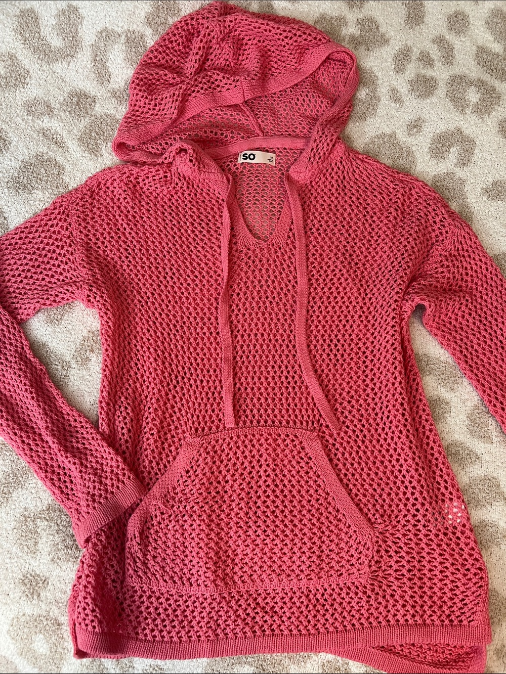 NWOT | SO Coral Pink Open-Weave Hooded Pullover